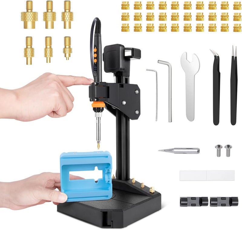 Mintion Vertical Heat Set Insert Tool Pressing Machine, with 90W Soldering Iron, 30PCS Brass Threaded Inserts, Heat Set Tips (M3/M4/M5/M6/M8), for 3D Printed Components, 95% Pre-Assembled - Image 1